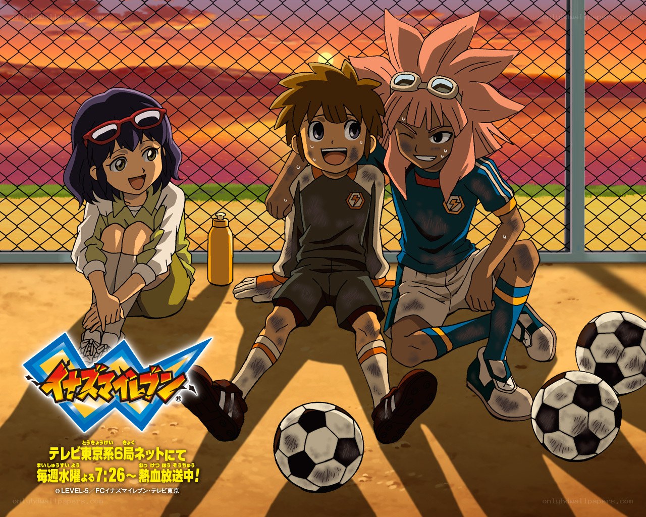 Anime soccer team at sunset