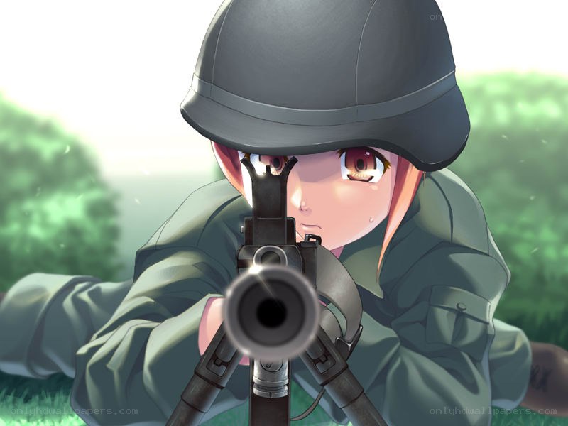 anime soldier aiming rifle