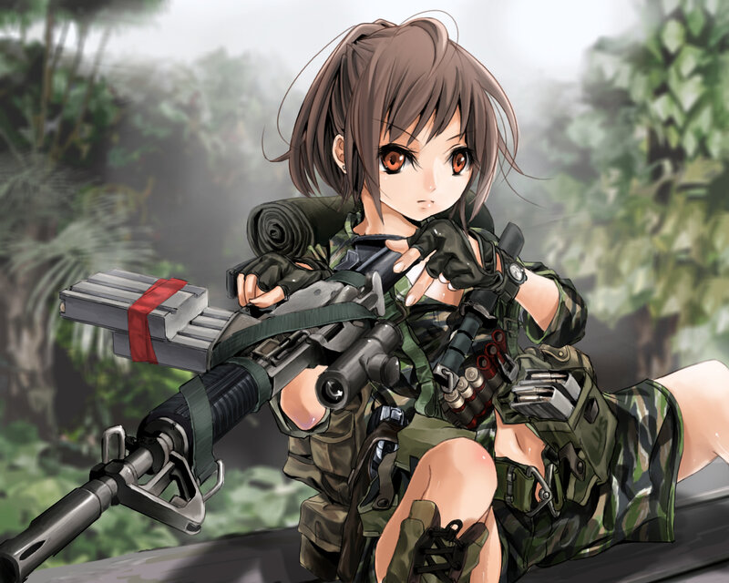 anime soldier girl with rifle