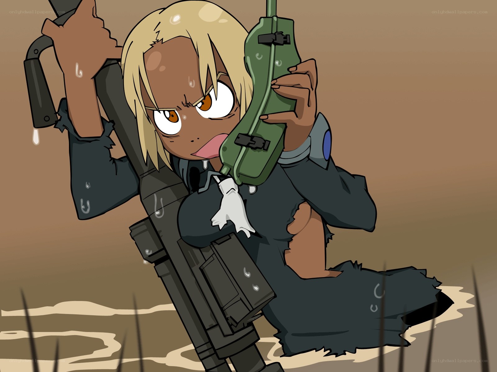 anime soldier in mud