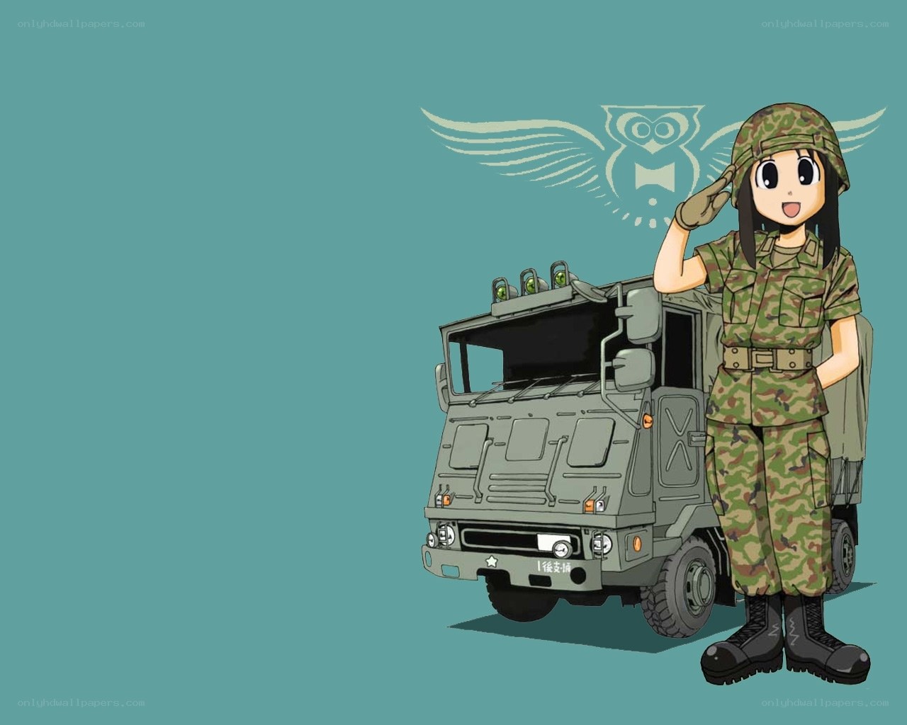 anime soldier saluting truck