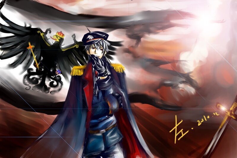 anime soldier with black eagle