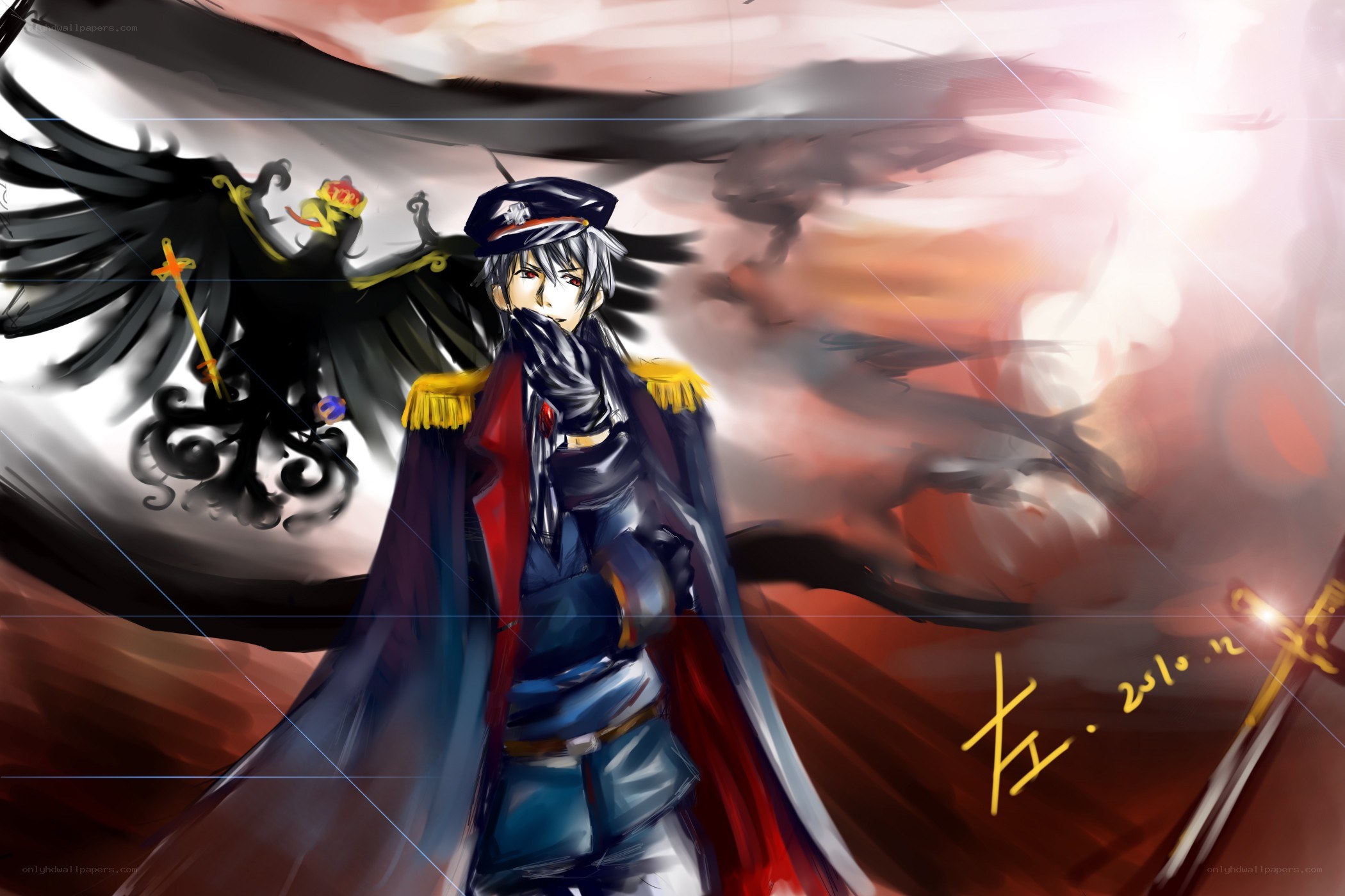 anime soldier with black eagle