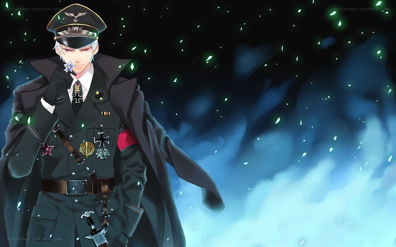 anime soldier with flower