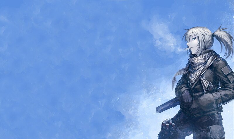 Anime Soldier with Gun — Blue