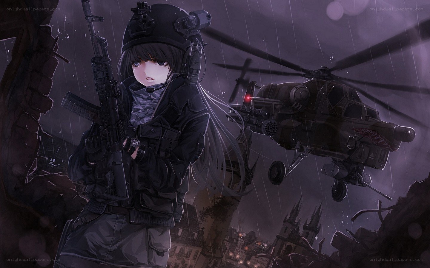 anime soldier with helicopter