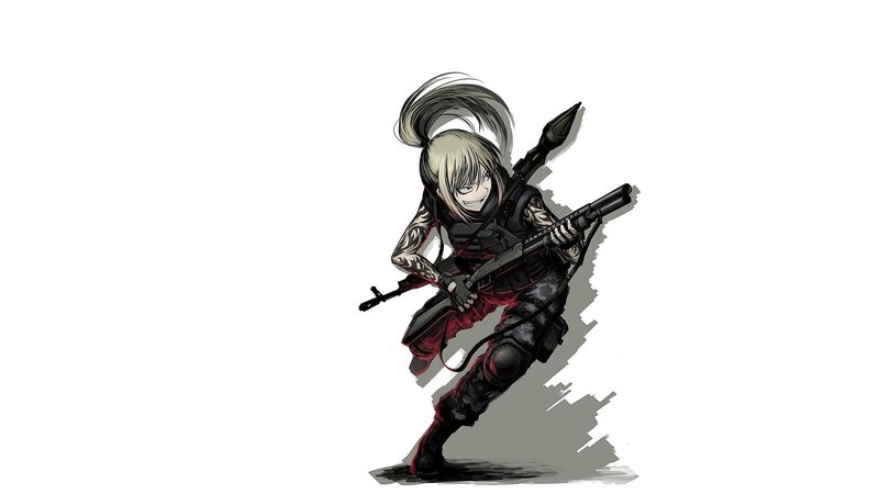 Anime Soldier with Rifle — Black, Aggressive, Digital Art