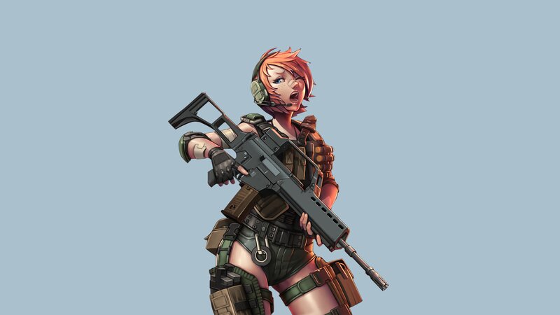 Anime Soldier with Rifle — Blue