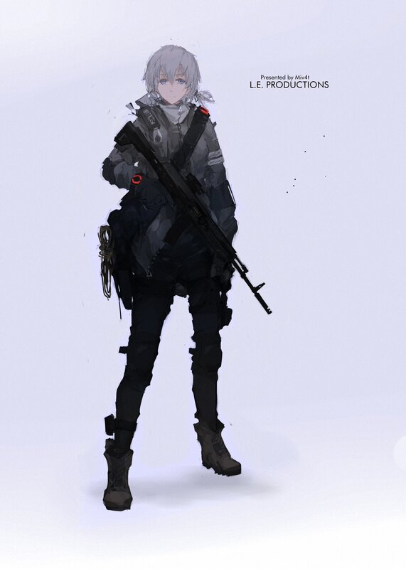 Anime Soldier with Rifle — Gray, Neutral