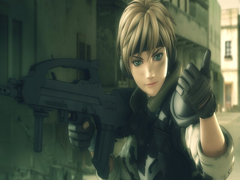 Anime Soldier with Rifle — Green, Serious
