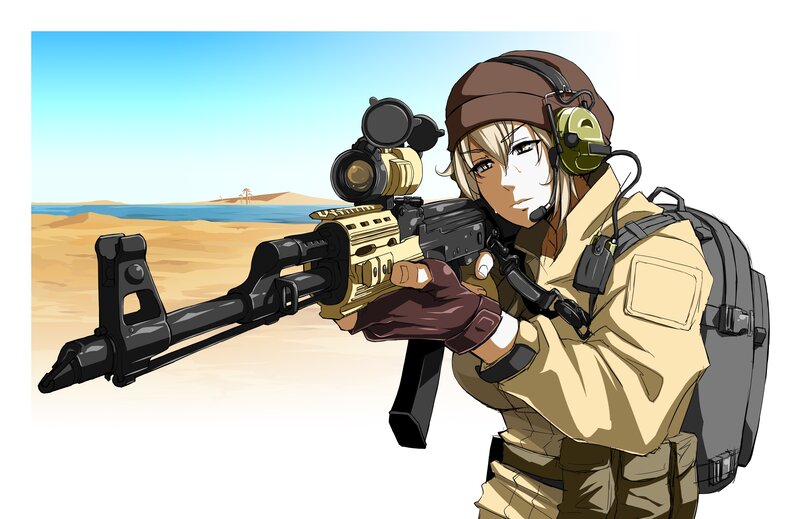 Anime Soldier with Rifle — Tan