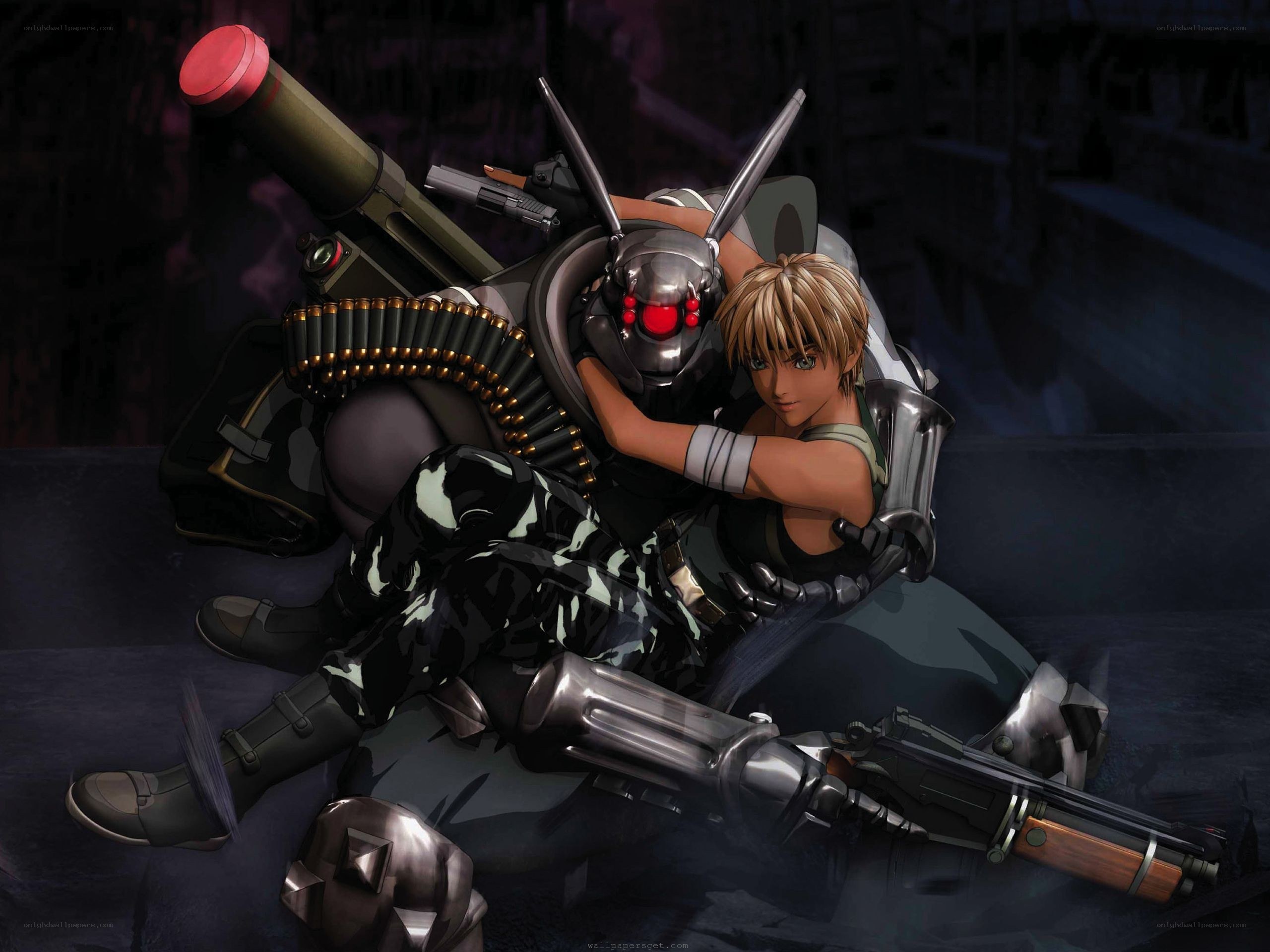 anime soldier with weapon