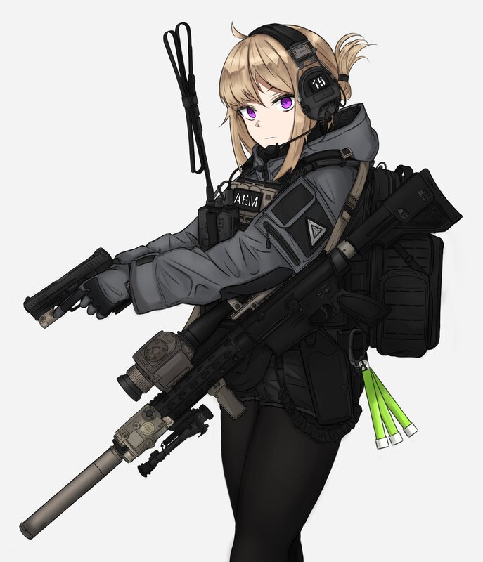 Anime Soldier with Weapons — Gray