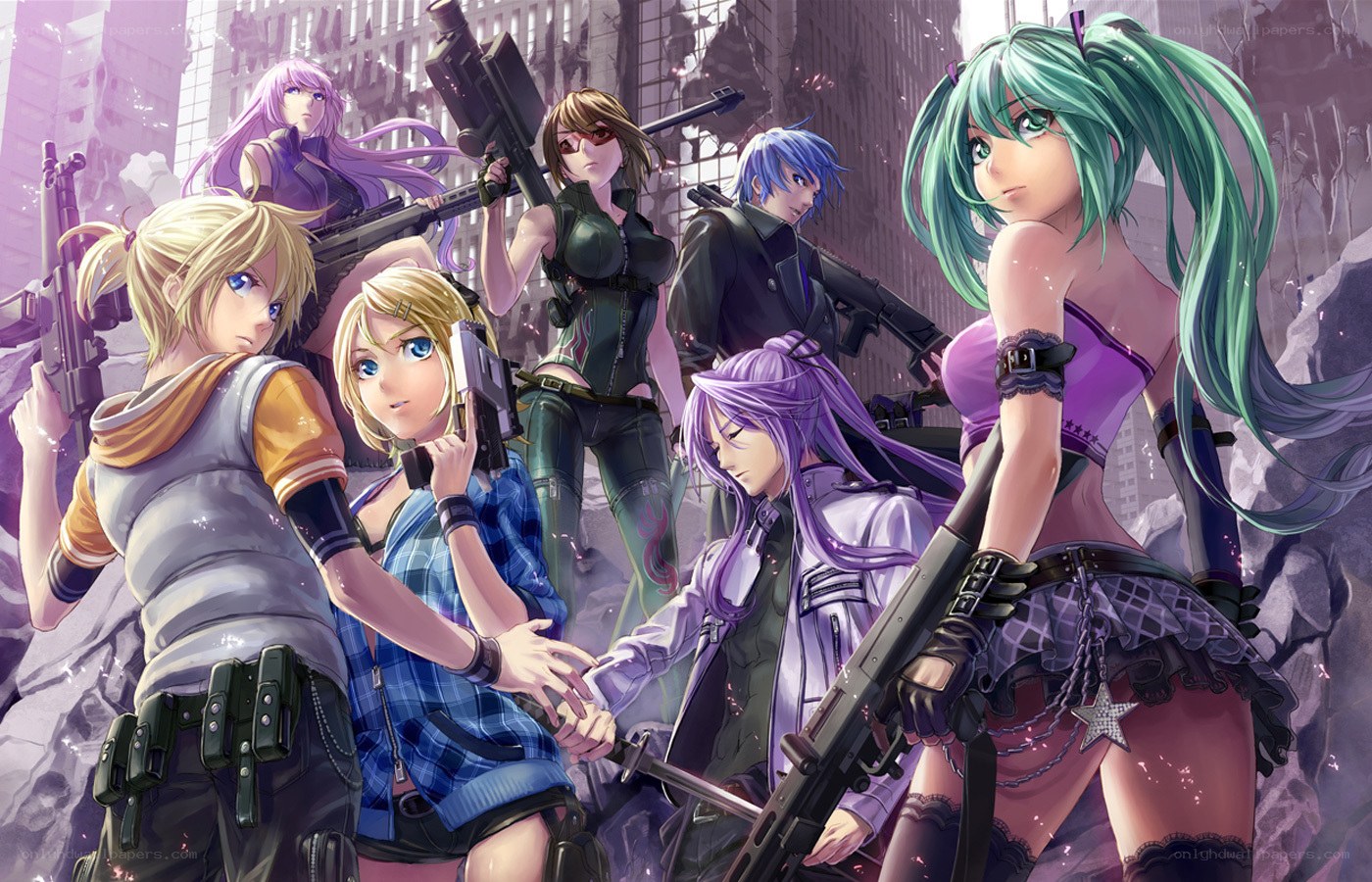 Anime soldiers in a war zone