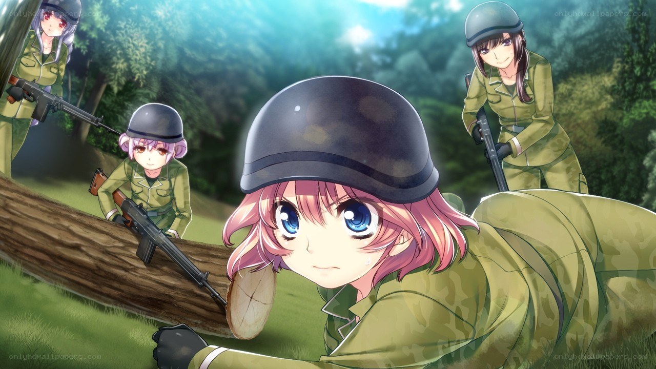 anime soldiers in forest