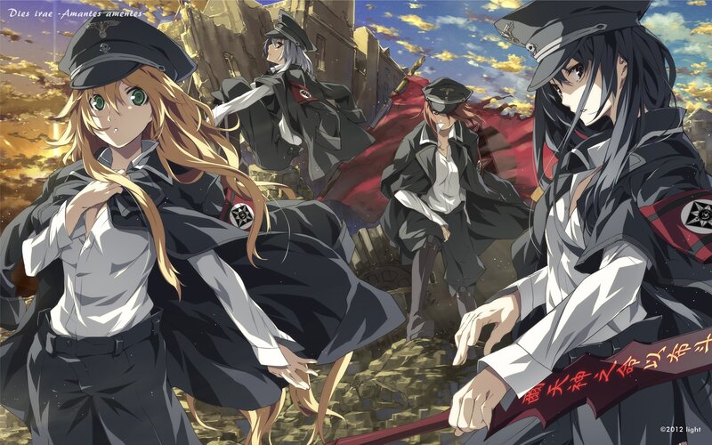 anime soldiers in war-torn city