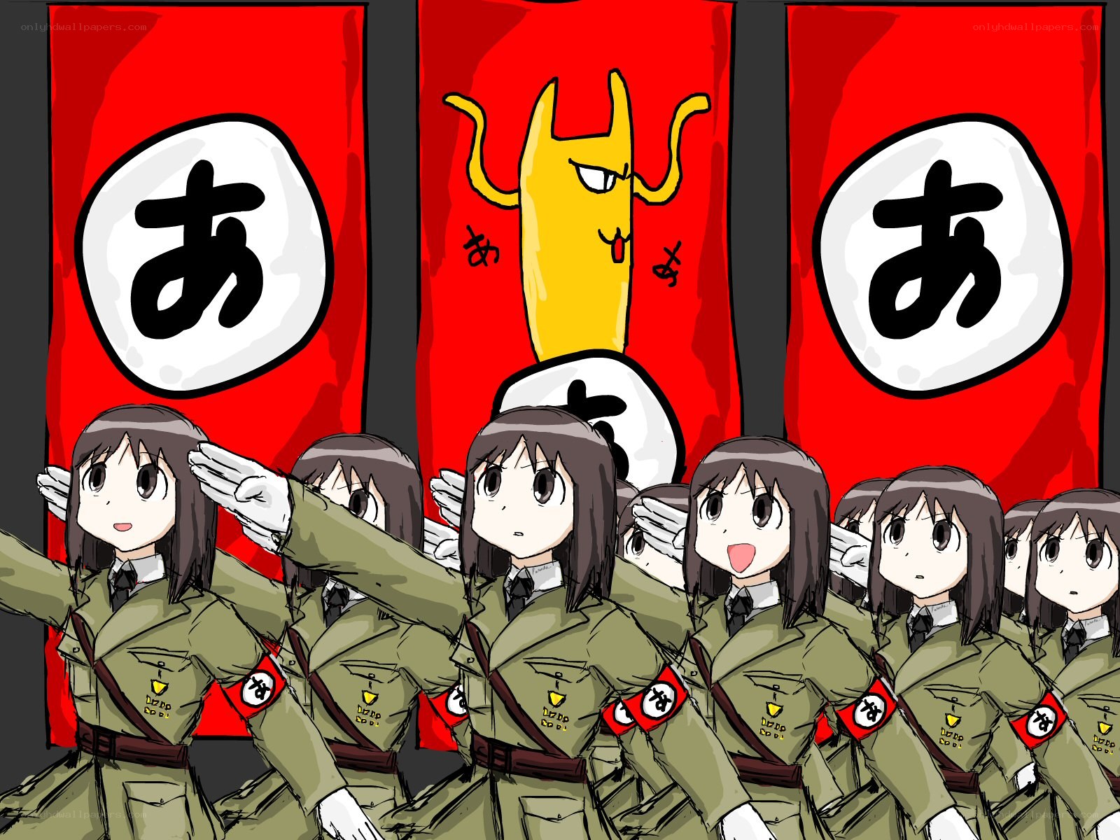 Anime soldiers with 'a' symbols