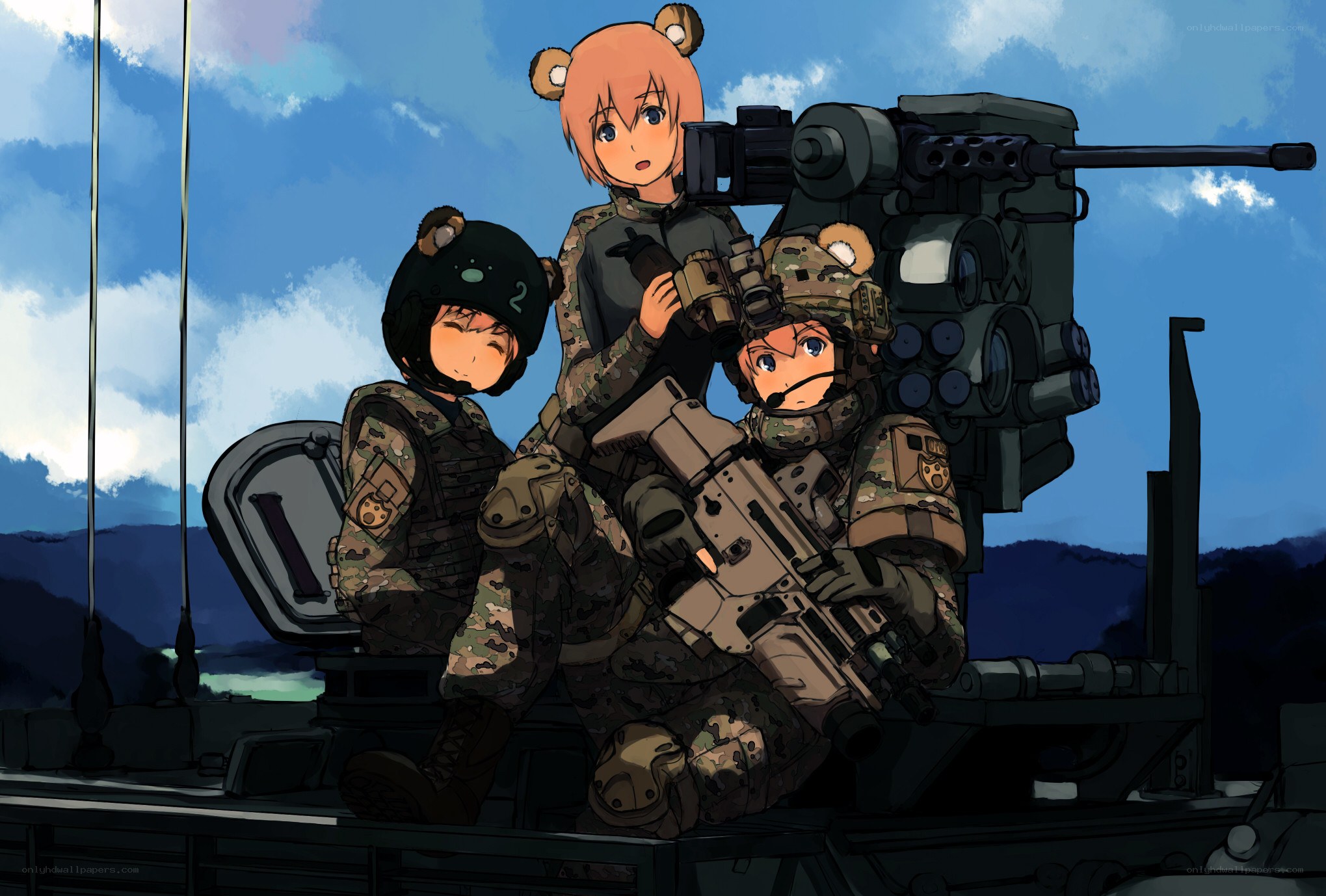 anime soldiers with bear hats