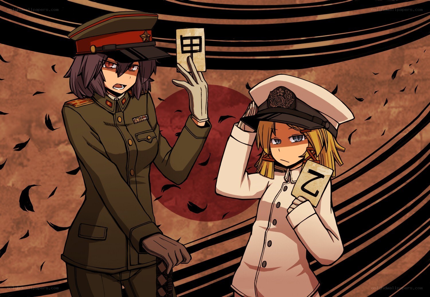 Anime soldiers with cards