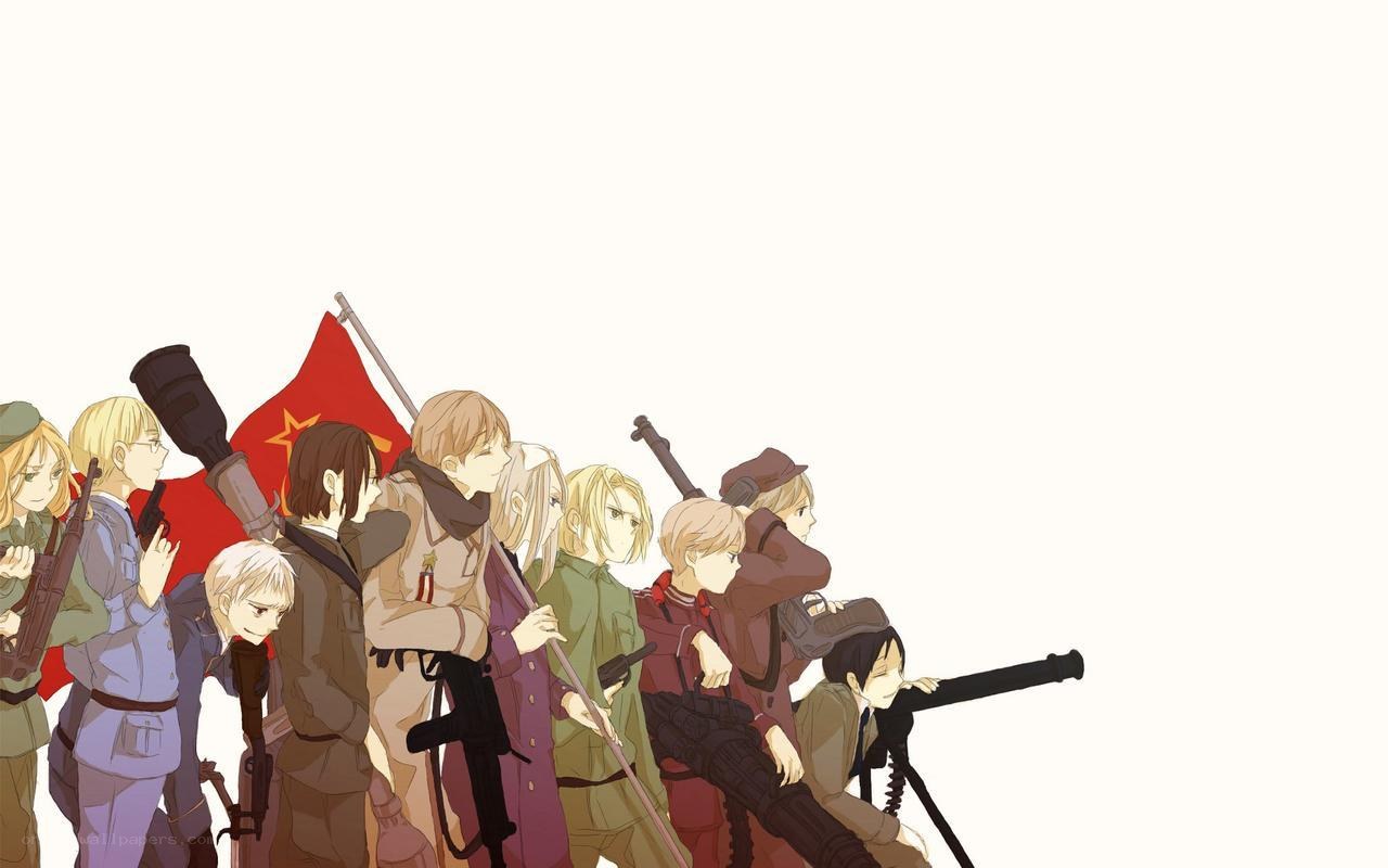 anime soldiers with flag