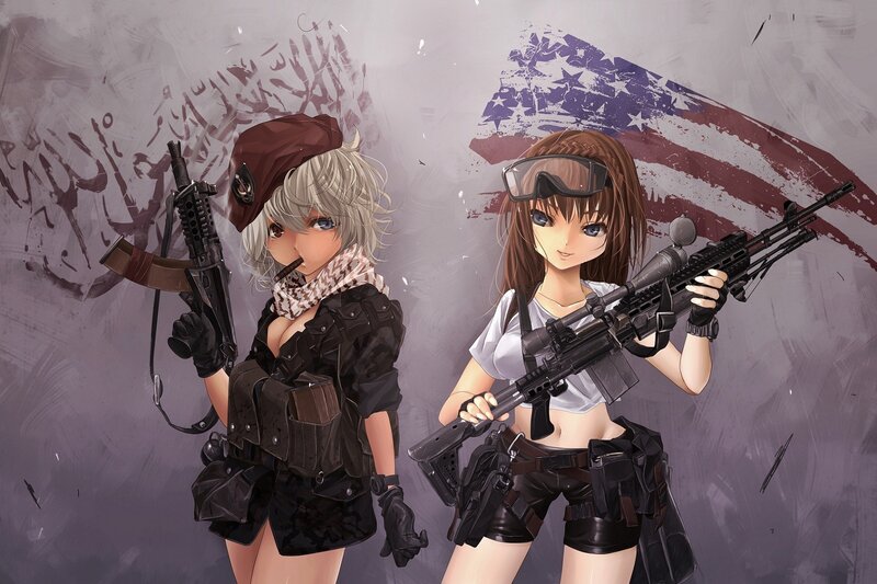 Anime soldiers with rifles
