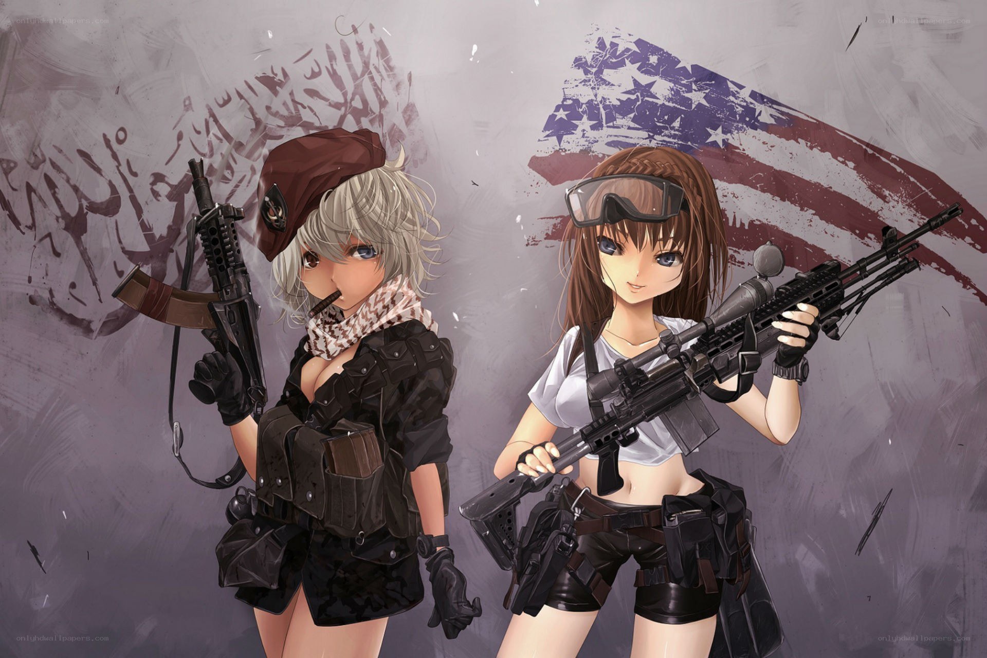 Anime soldiers with rifles