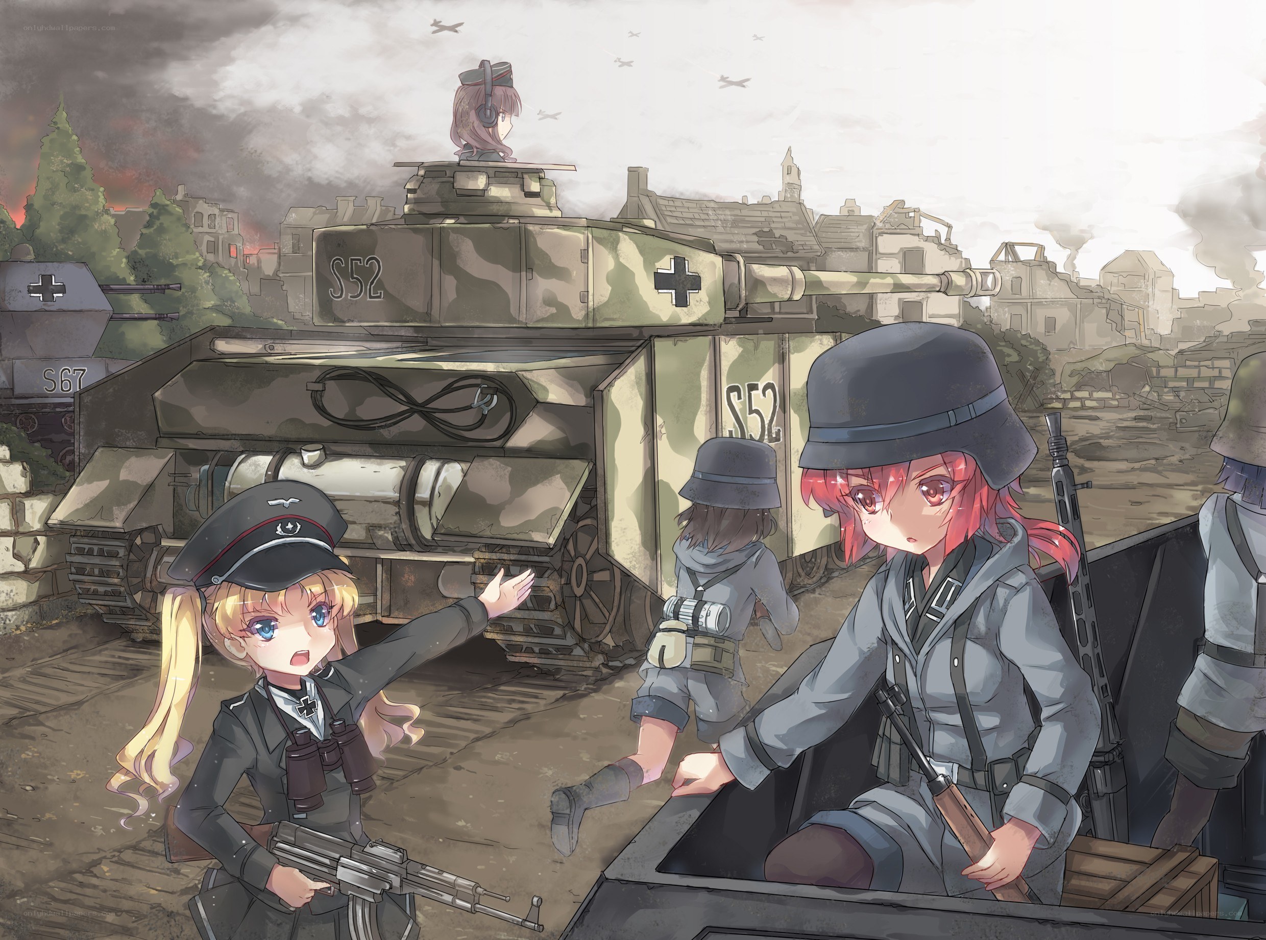 Anime soldiers with tanks