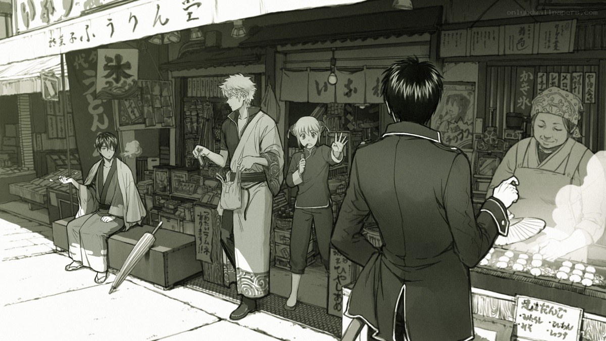 Anime street market scene