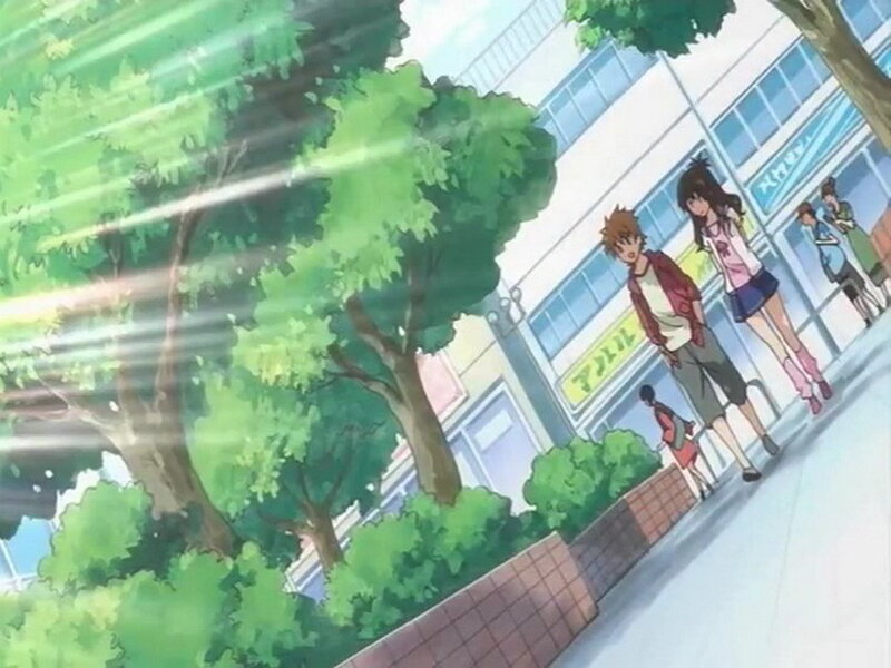 anime street scene with characters