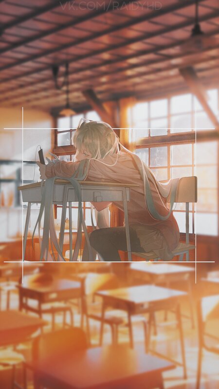 Anime Student at Desk — Orange