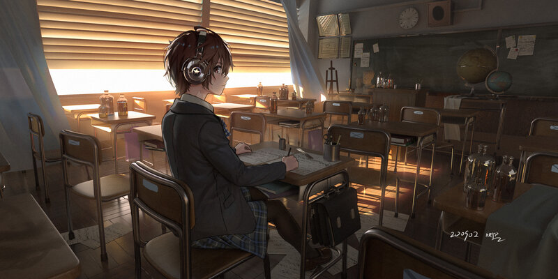 Anime Student in Classroom — Brown