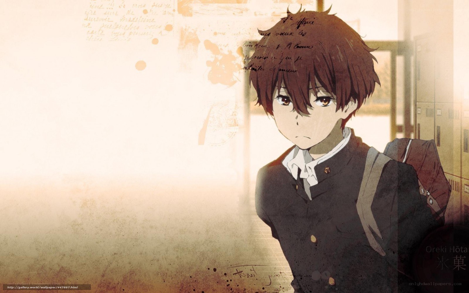 anime student in school hallway