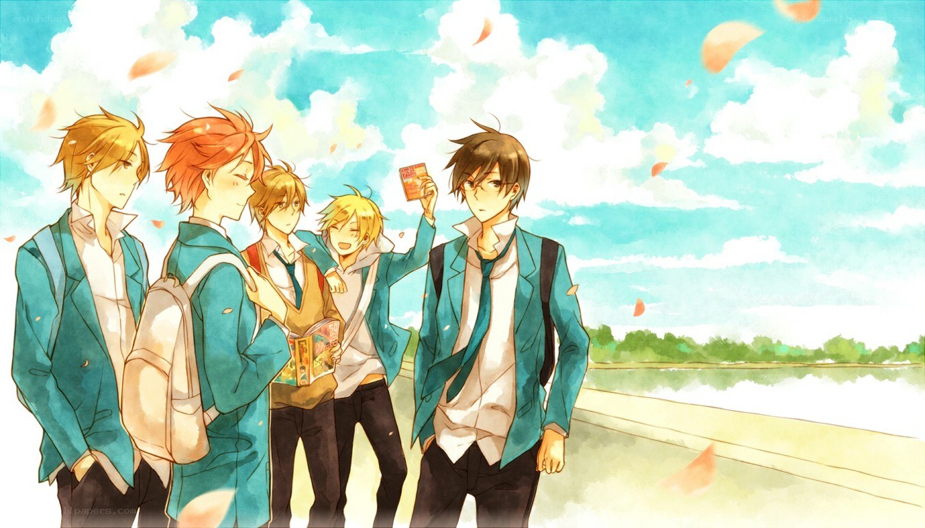 anime students by the lake