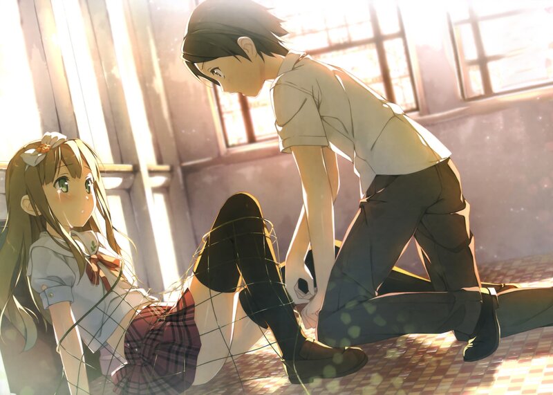 Anime students in a sunlit room