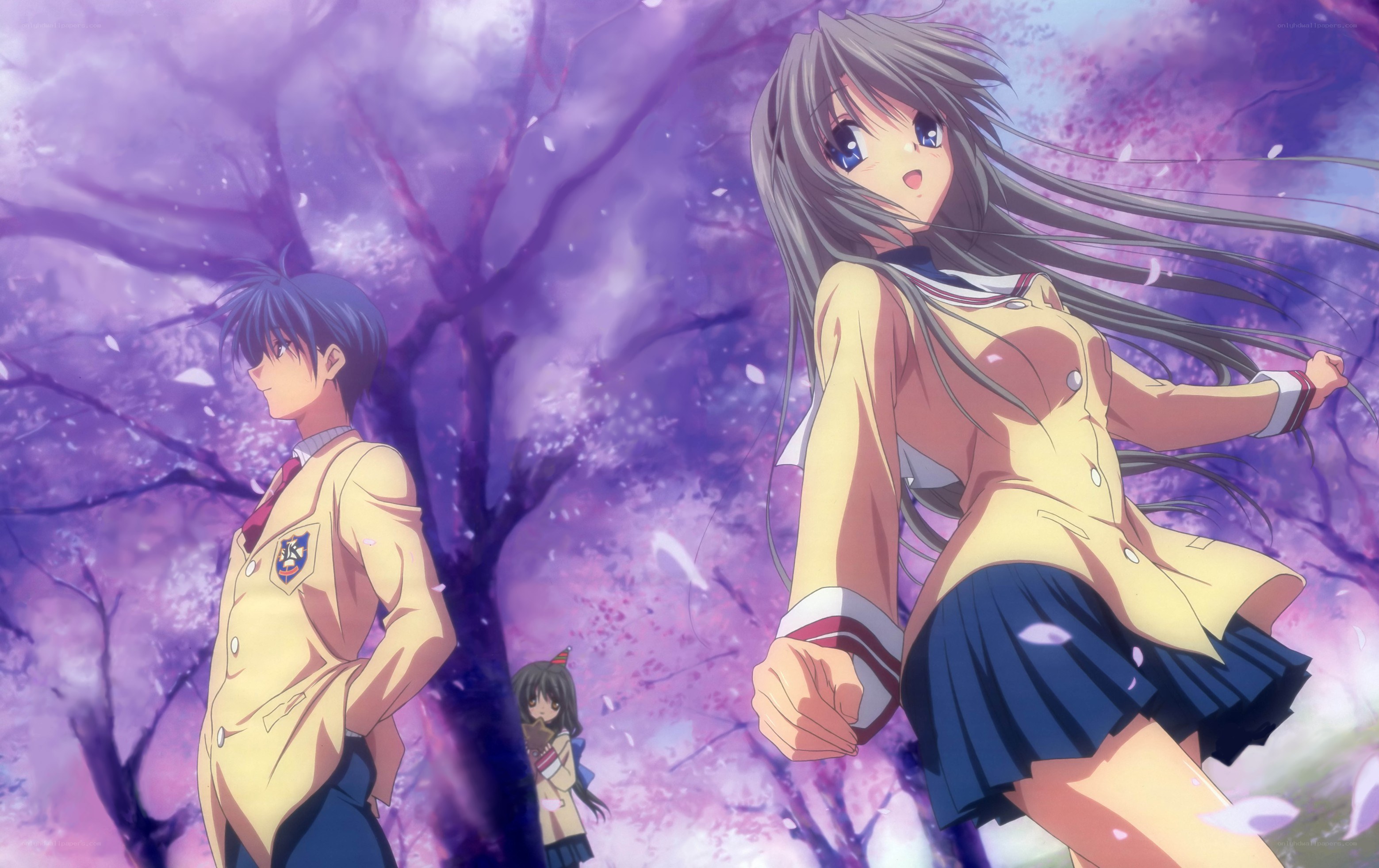 Anime students in cherry blossom