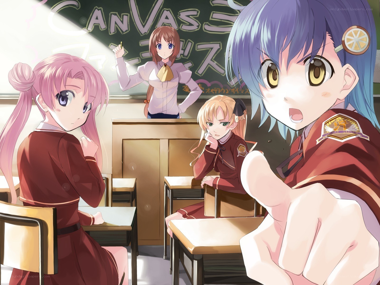 Anime students in classroom
