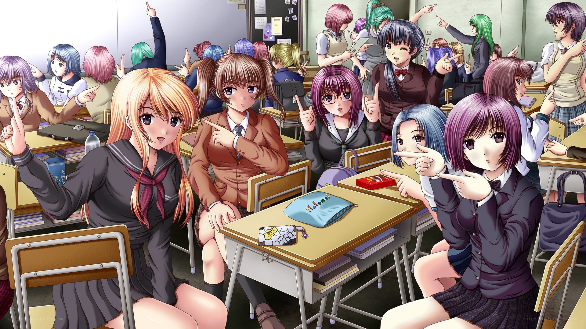 anime students in classroom