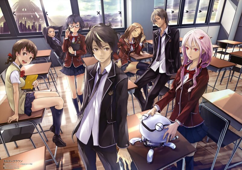Anime Students in Classroom — Black, Dramatic, Sunset