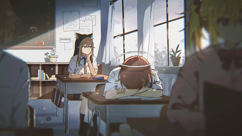 Anime Students in Classroom — Blue, Calm