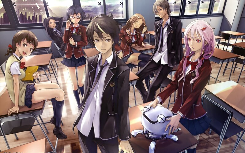 Anime Students in Classroom — Brown, Dramatic, Afternoon, School Desks