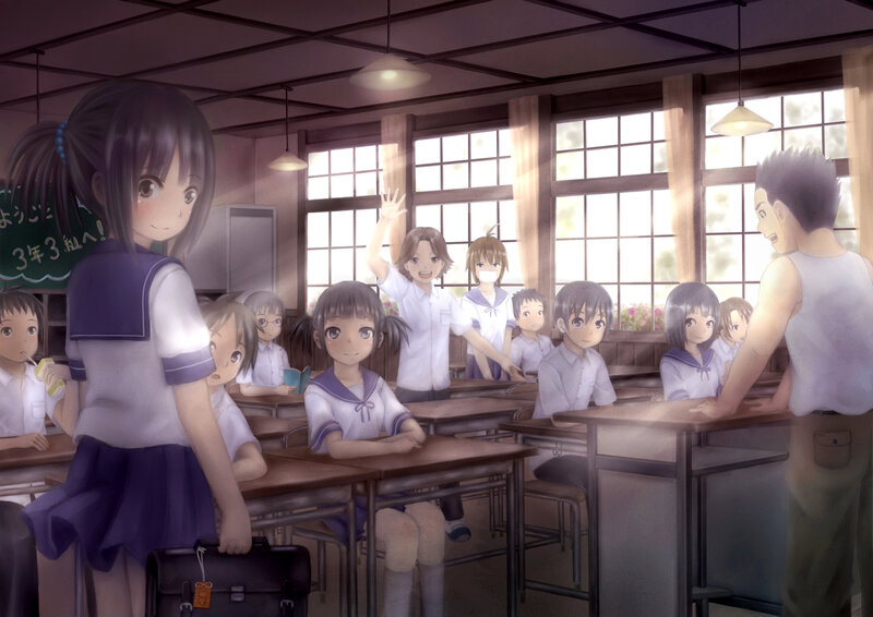 Anime Students in Classroom — Purple, Calm