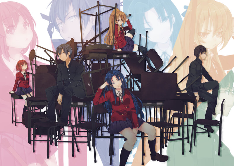Anime Students in Classroom — Red