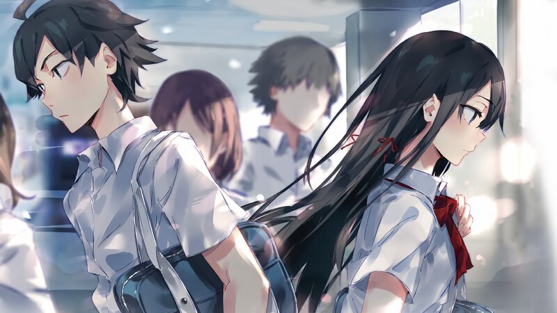 Anime Students in Hallway — White