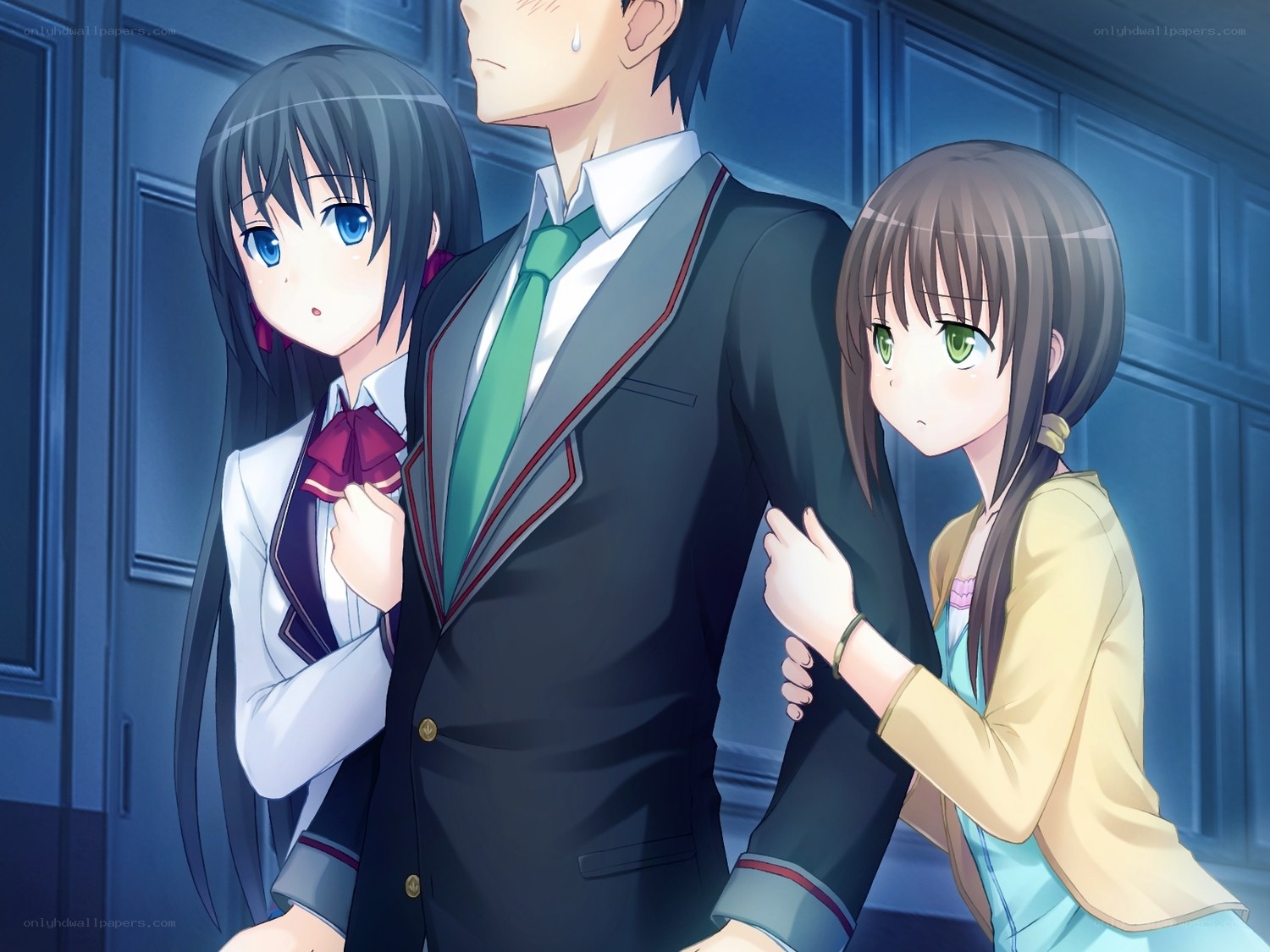 anime students in school hallway