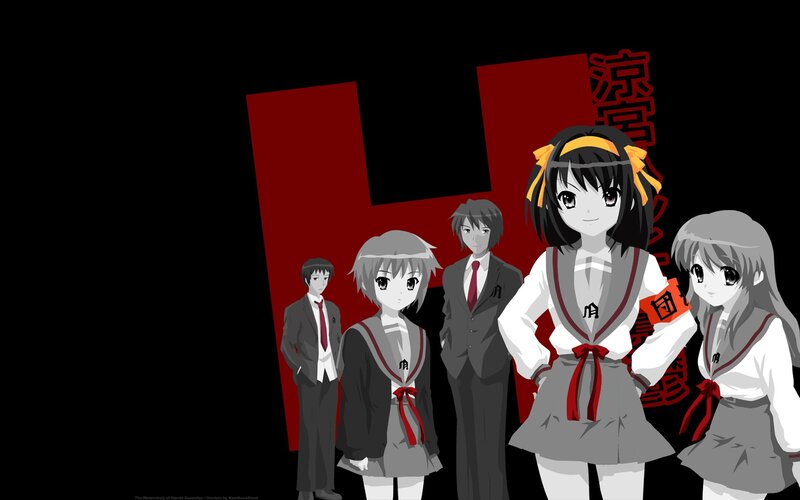 Anime Students in School Uniforms — Black, Dramatic