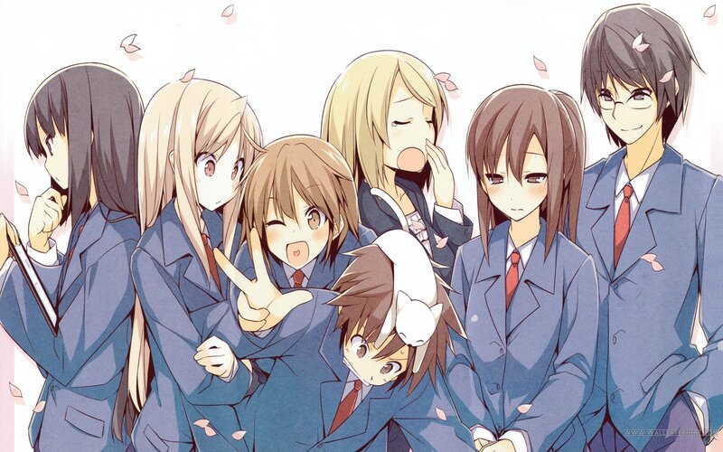 Anime Students in Uniform — Blue, Cheerful, Spring