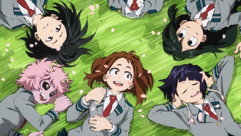 Anime Students Lying on Grass