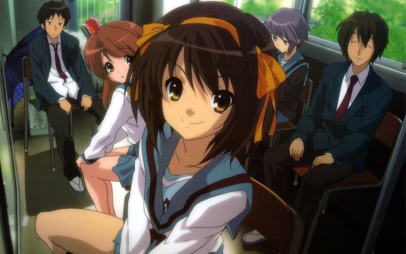 Anime students on a bus