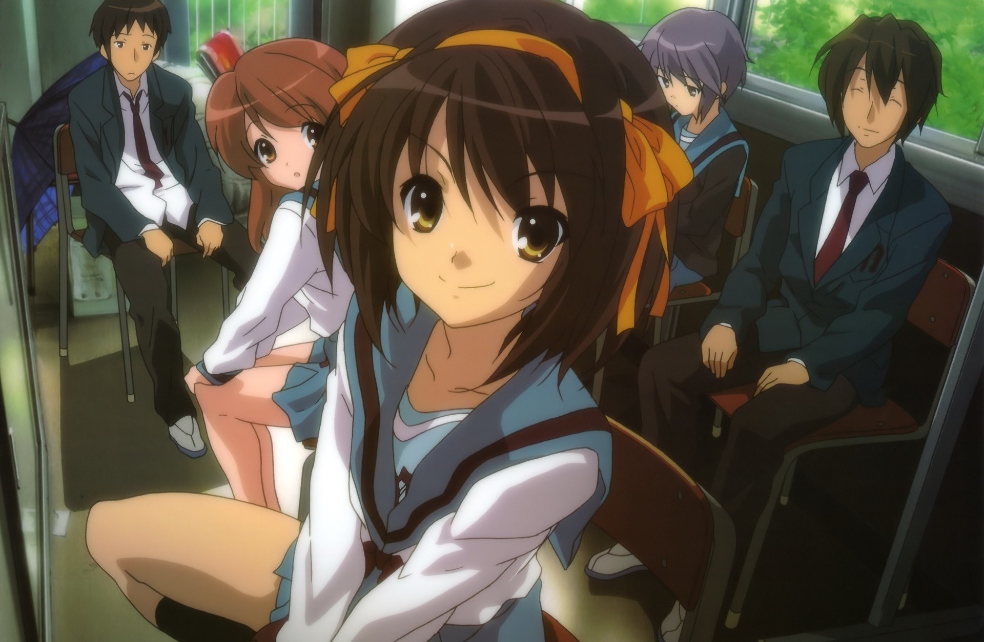 Anime students on a bus