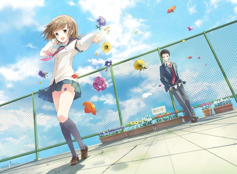 Anime students on a rooftop